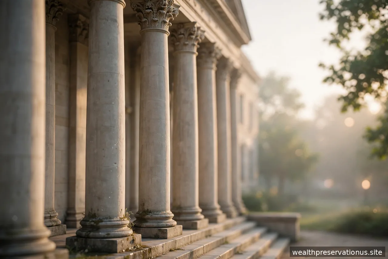 Courthouse column facade in soft morning light