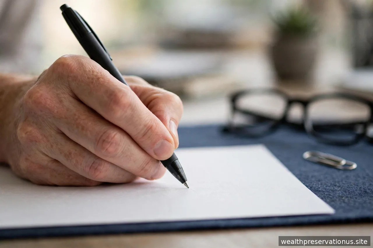 Hand writing on a form with a pen, close-up, office desk